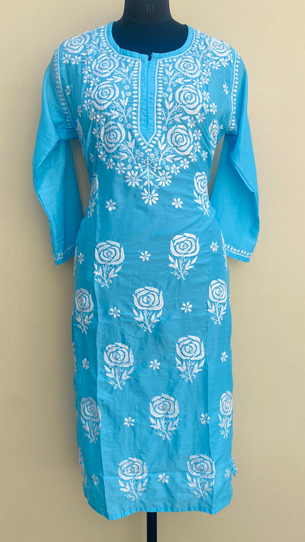 Lucknowi Chikankari Kurti Blue Muslin Cotton