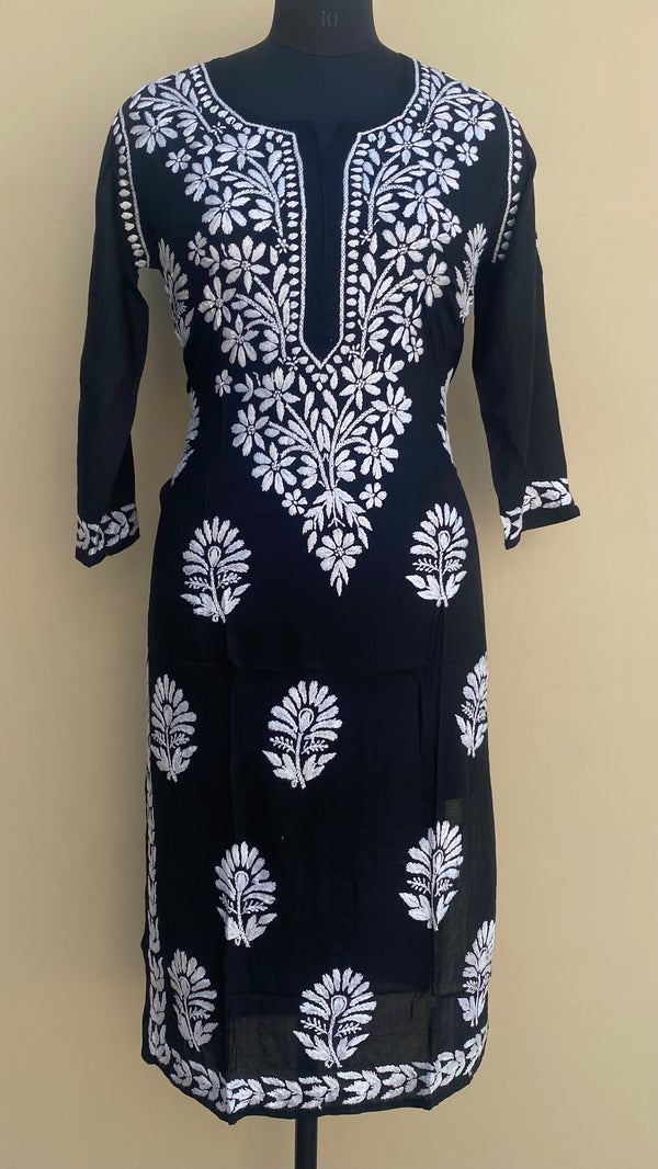 Lucknowi Chikankari Kurti Black Modal Cotton