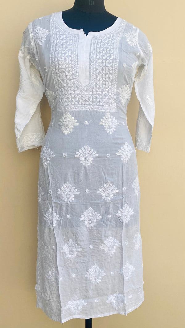 Lucknowi Chikankari Kurti White On White Modal Cotton