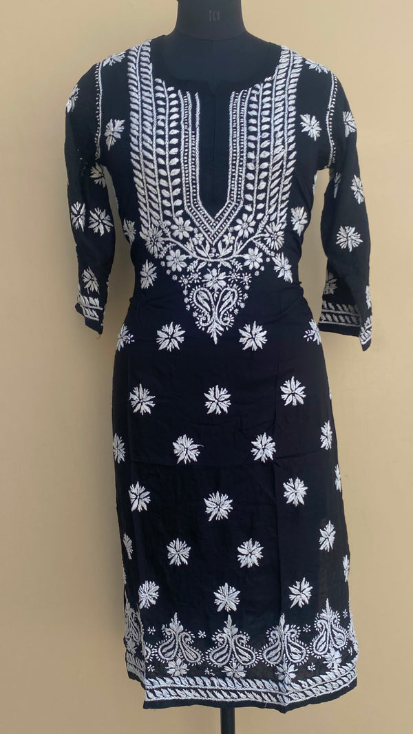 Lucknowi Chikankari Kurti Black Modal Cotton