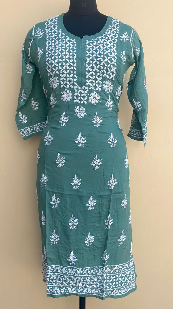 Lucknowi Chikankari Kurti Teal Green Modal Cotton