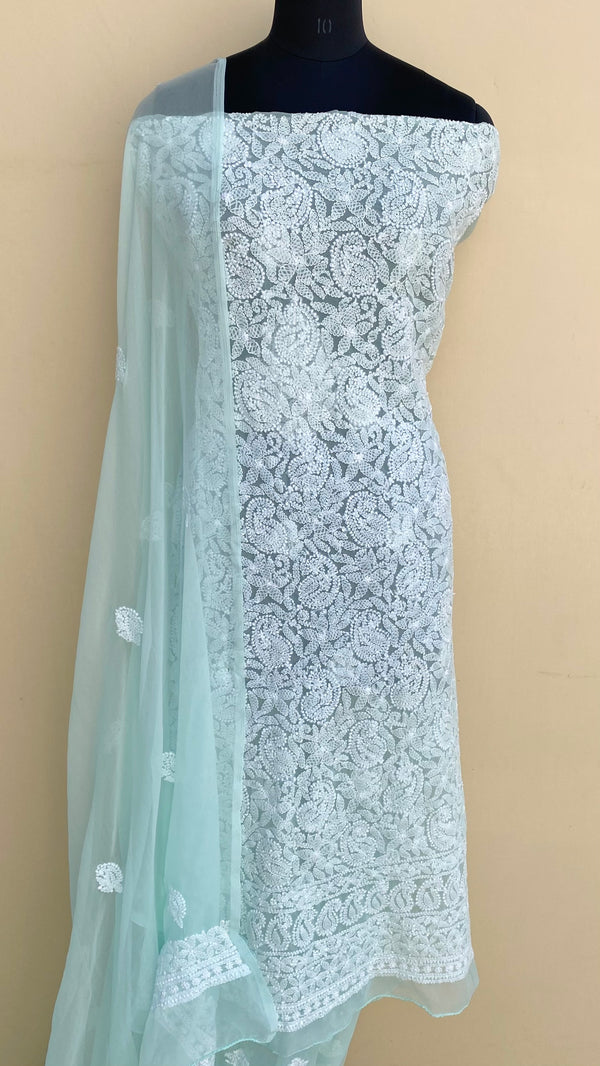 Lucknowi Chikankari Suit Length 3 Piece Sea Green Georgette