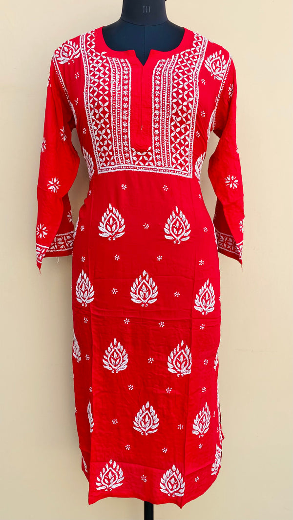 Lucknowi Chikankari Kurti Red Modal Cotton