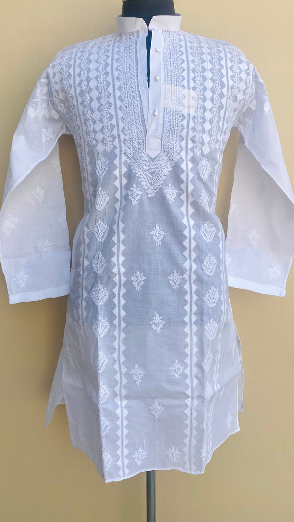 Lucknowi Chikankari Men’s Kurta White Cotton With Appliqué Work