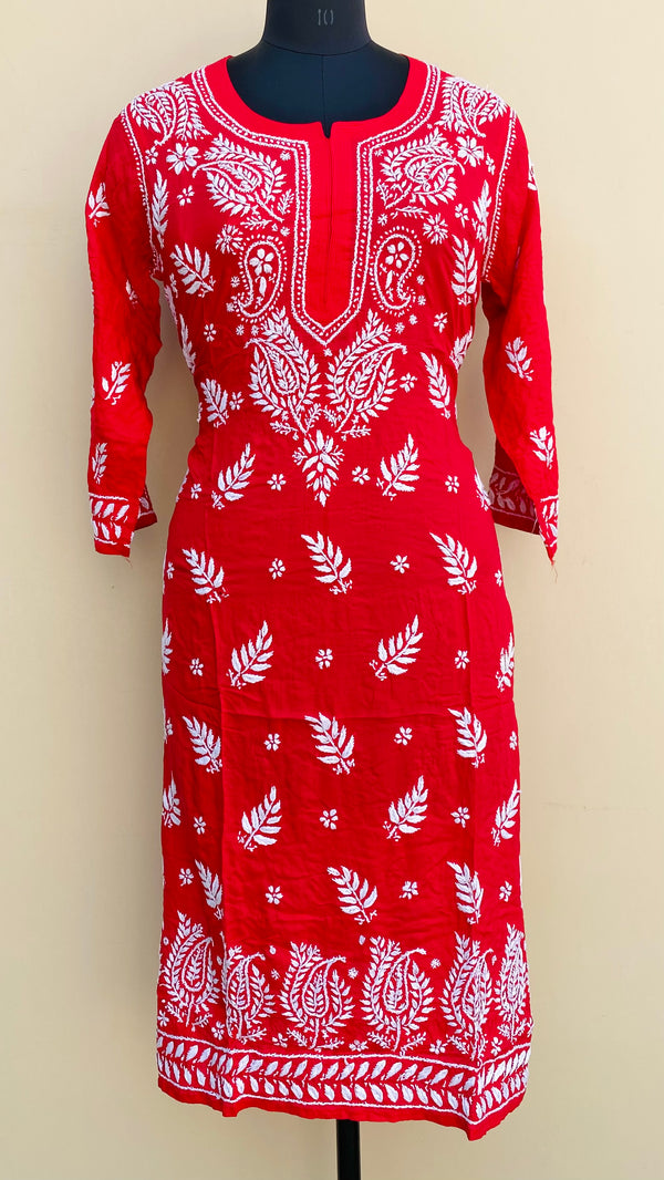 Lucknowi Chikankari Kurti Red Modal Cotton