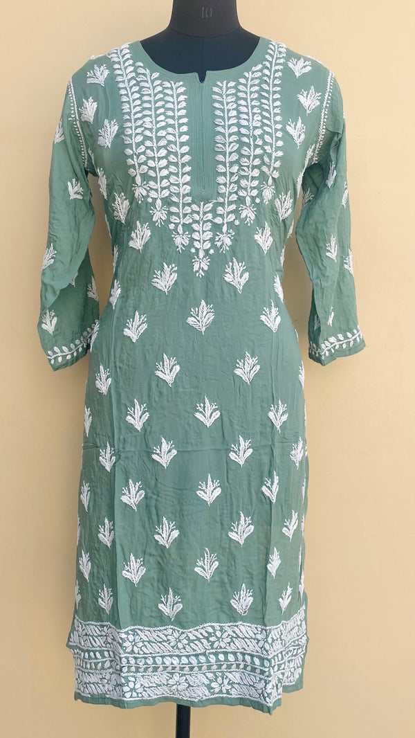 Lucknowi Chikankari Kurti Teal Green Modal Cotton