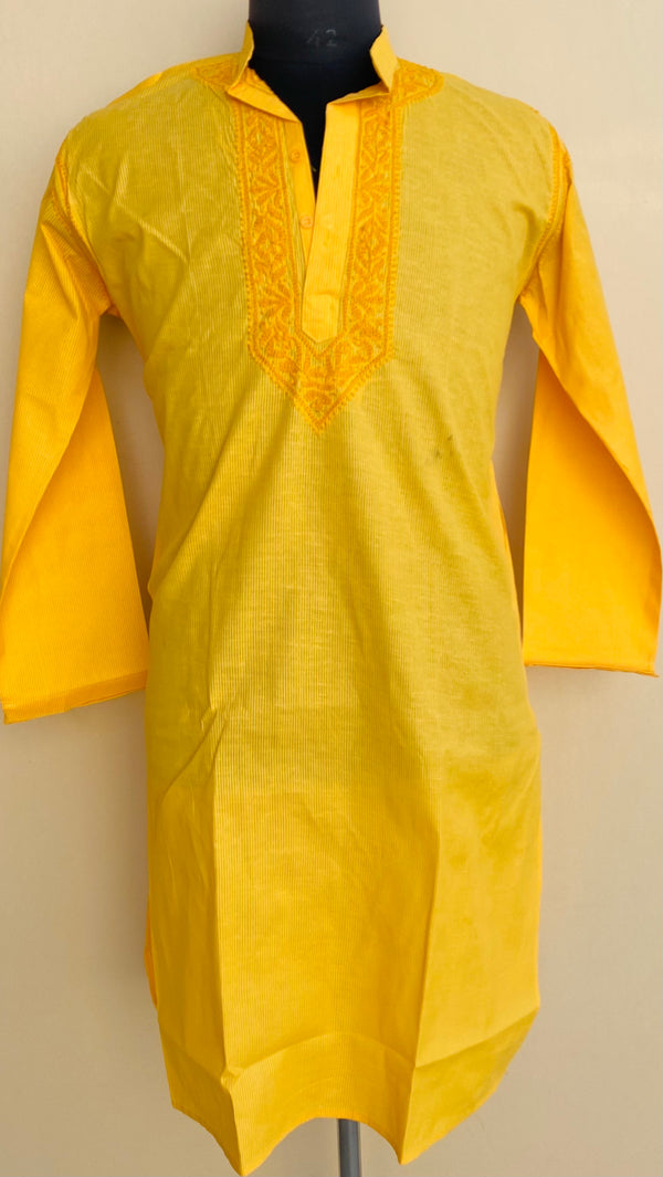 Lucknowi Chikankari Men’s Kurta Mustard Cotton