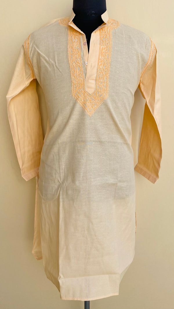 Lucknowi Chikankari Men’s Kurta Peach Cotton