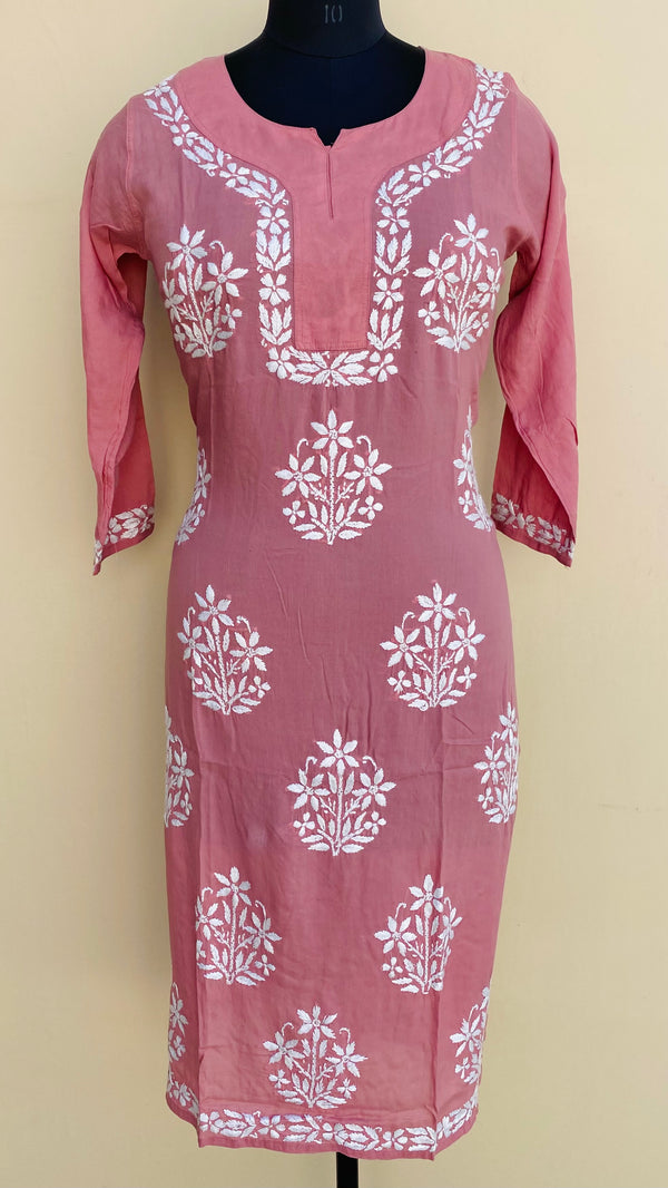 Lucknowi Chikankari Kurti Onion Pink Modal Cotton