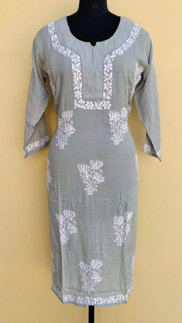 Lucknowi Chikankari Kurti Gray Modal Cotton