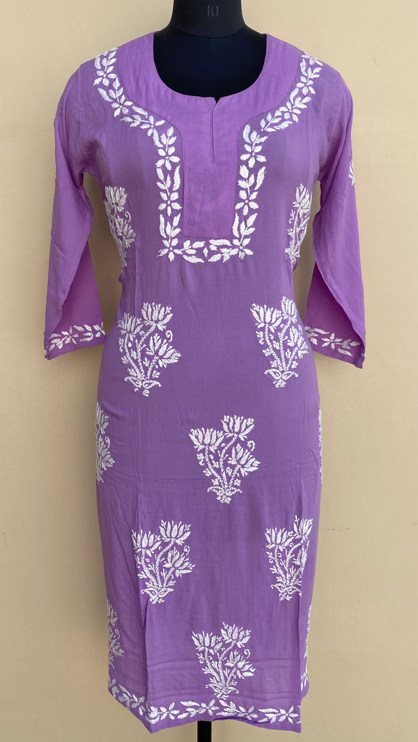 Lucknowi Chikankari Kurti Purple Modal Cotton