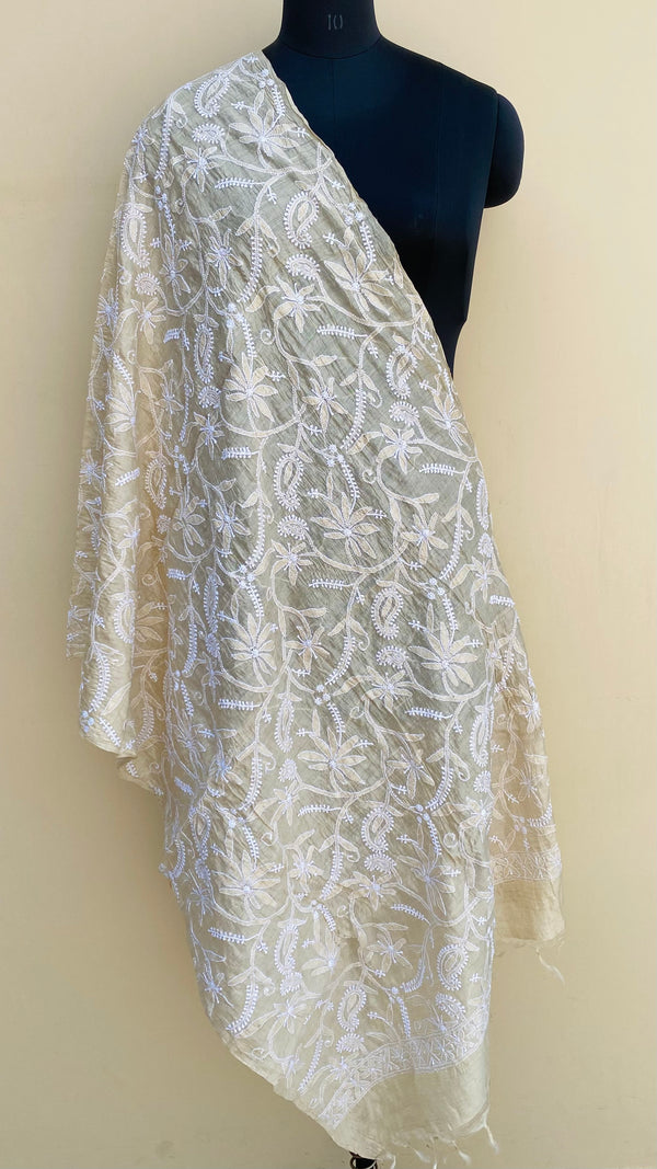 Lucknowi Chikankari Dupatta Beige Silk