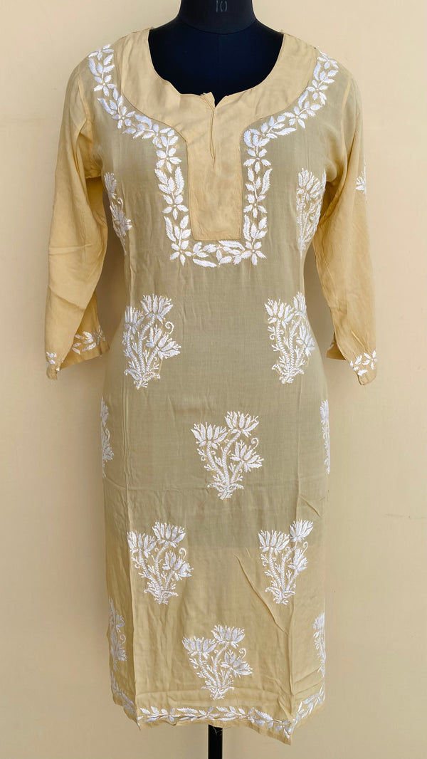 Lucknowi Chikankari Kurti Beige Modal Cotton