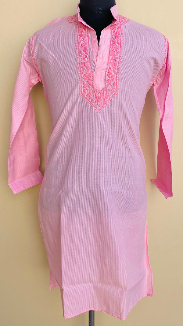 Lucknowi Chikankari Men’s Kurta Pink Cotton