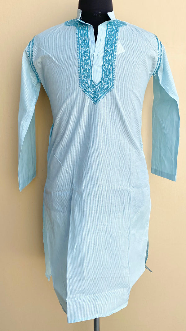 Lucknowi Chikankari Men’s Kurta Blue Cotton