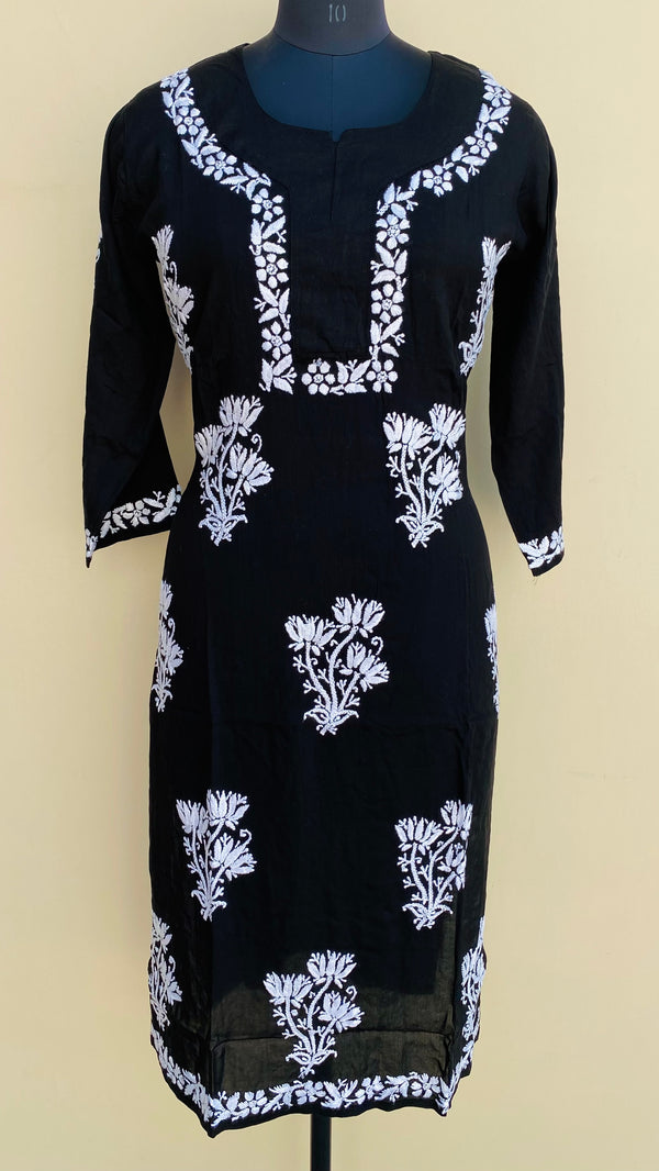 Lucknowi Chikankari Kurti Black Modal Cotton