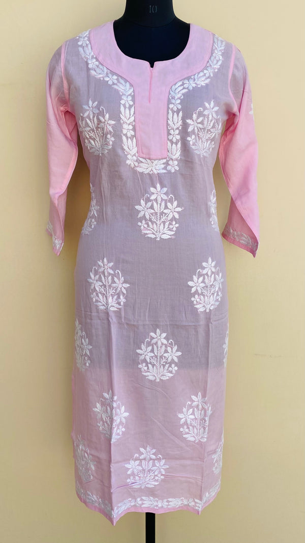Lucknowi Chikankari Kurti Pink Modal Cotton