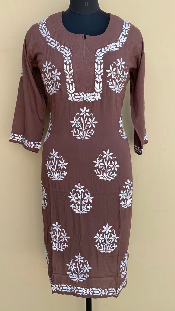 Lucknowi Chikankari Kurti Brown Modal Cotton