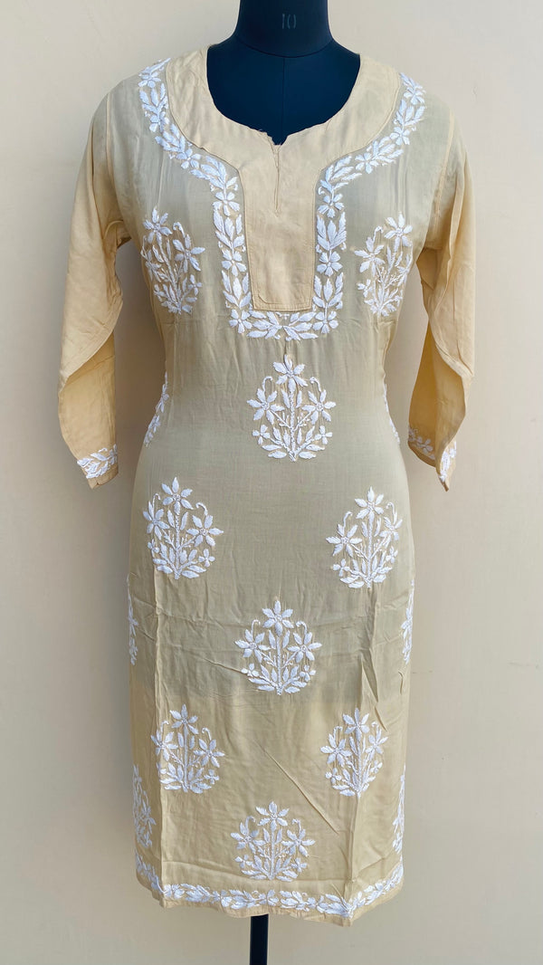 Lucknowi Chikankari Kurti Beige Modal Cotton