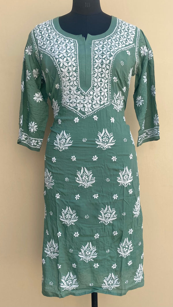 Lucknowi Chikankari Kurti Teal Green Modal Cotton