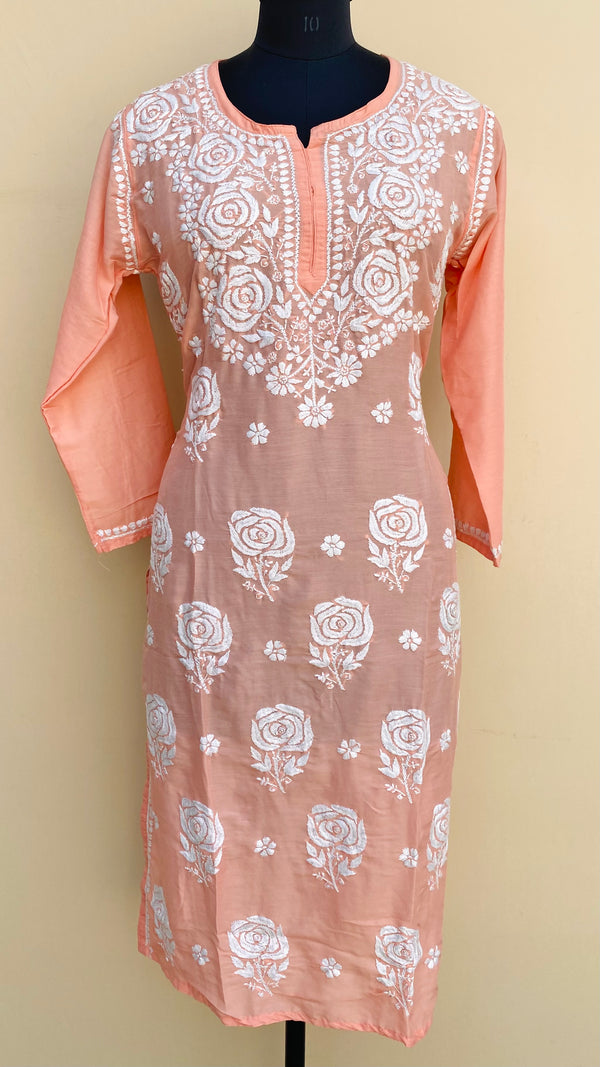Lucknowi Chikankari Kurti Peach Muslin Cotton