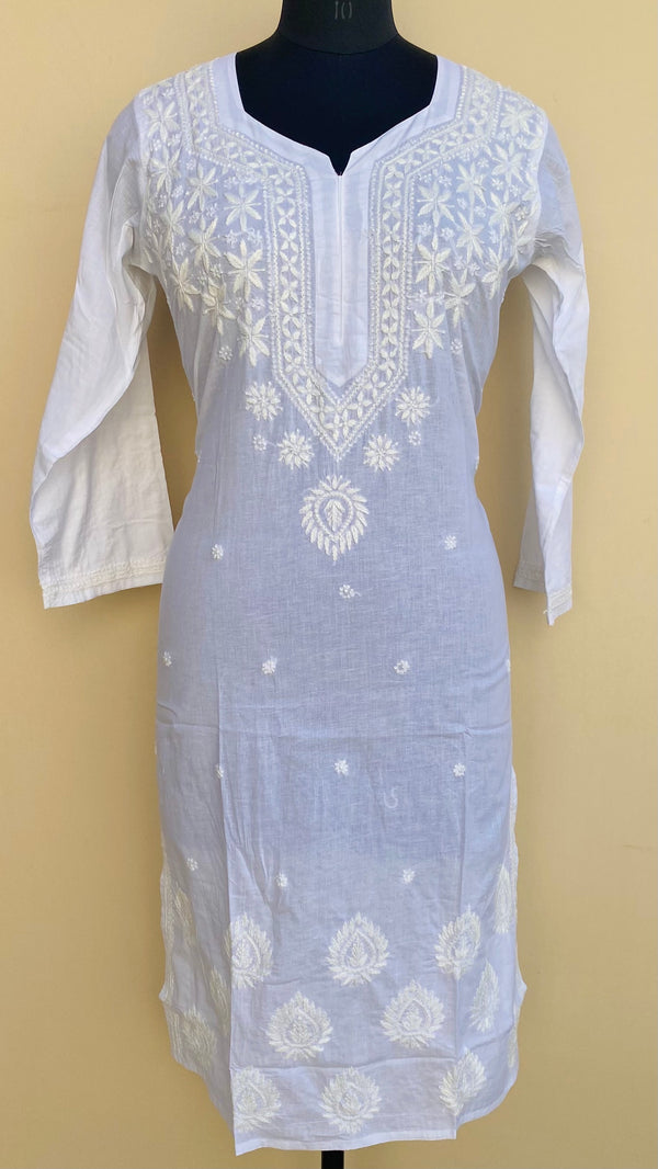 Lucknowi Chikankari Kurti White On White Mulmul Cotton