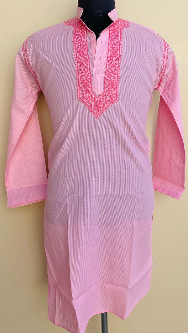 Lucknowi Chikankari Men’s Kurta Pink Cotton