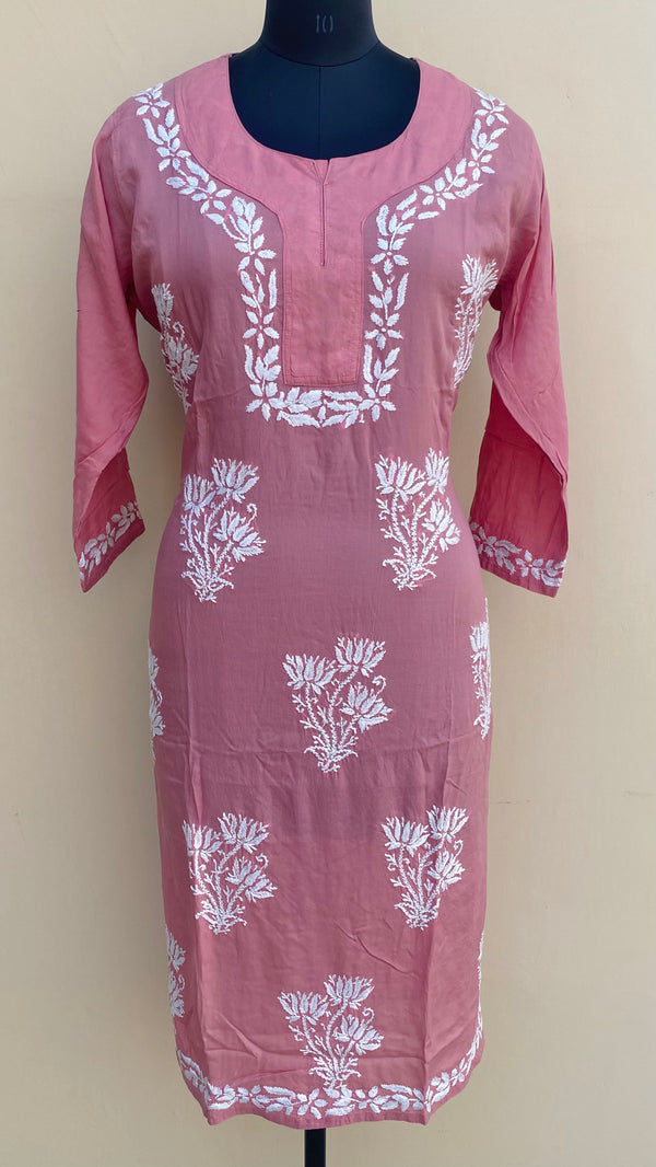 Lucknowi Chikankari Kurti Onion Pink Modal Cotton