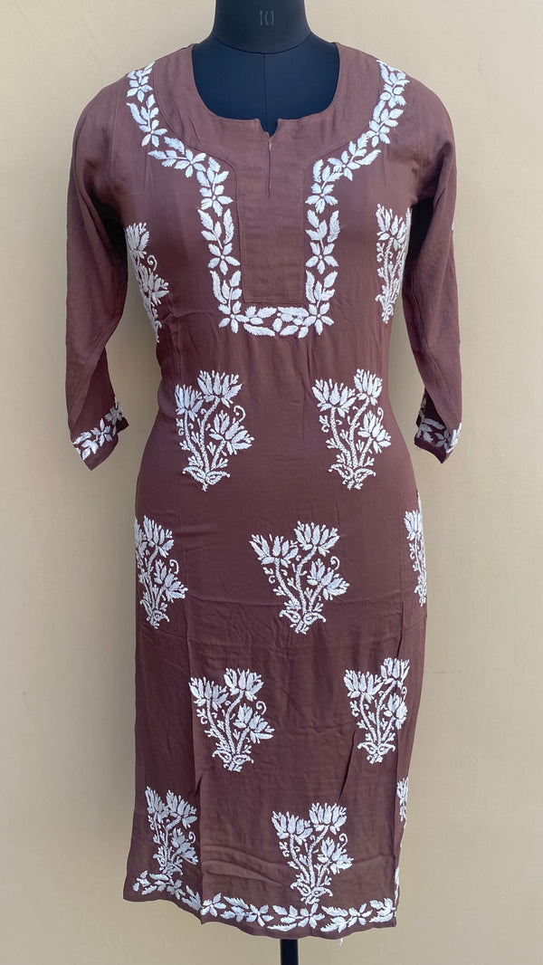 Lucknowi Chikankari Kurti Brown Modal Cotton