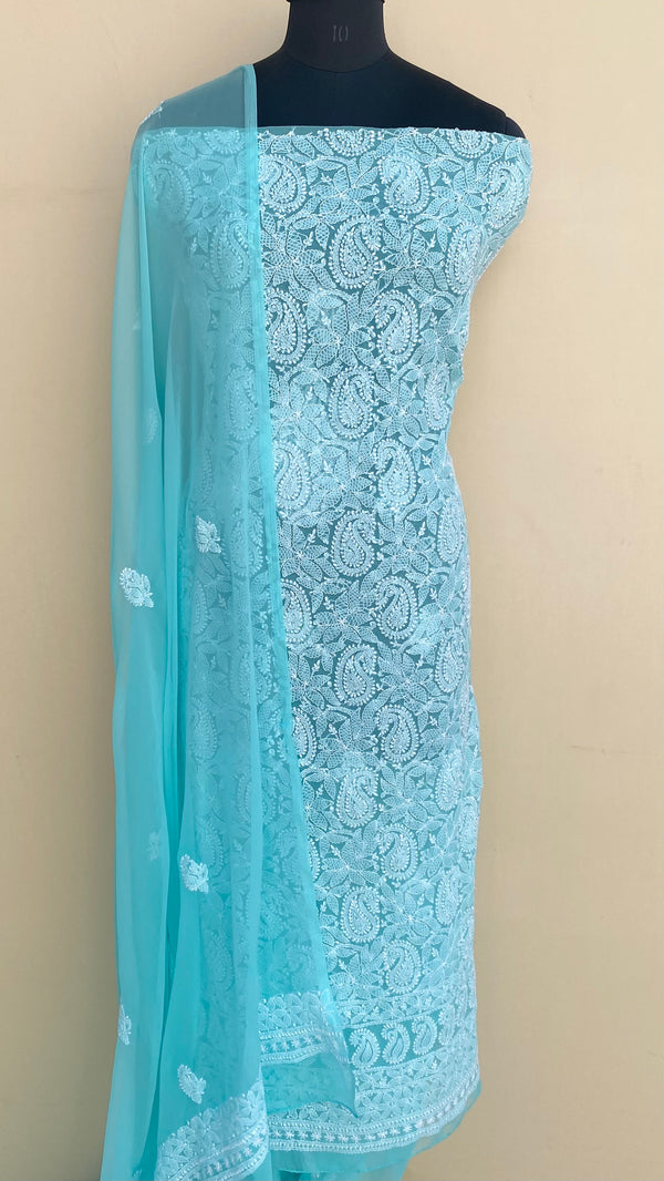 Lucknowi Chikankari Suit Length 3 Piece Sea Green Georgette