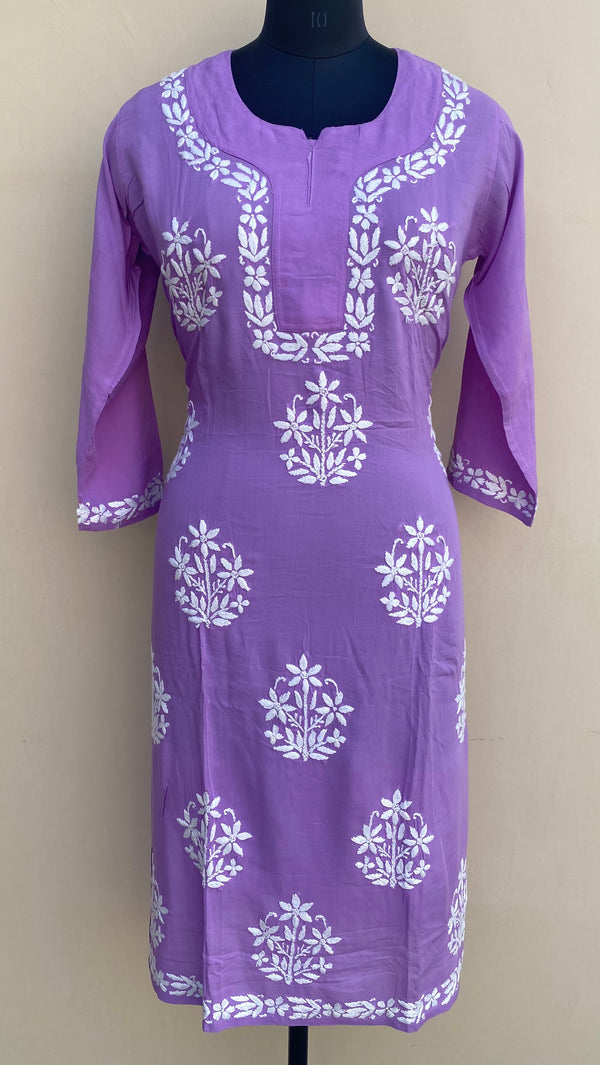 Lucknowi Chikankari Kurti Purple Modal Cotton