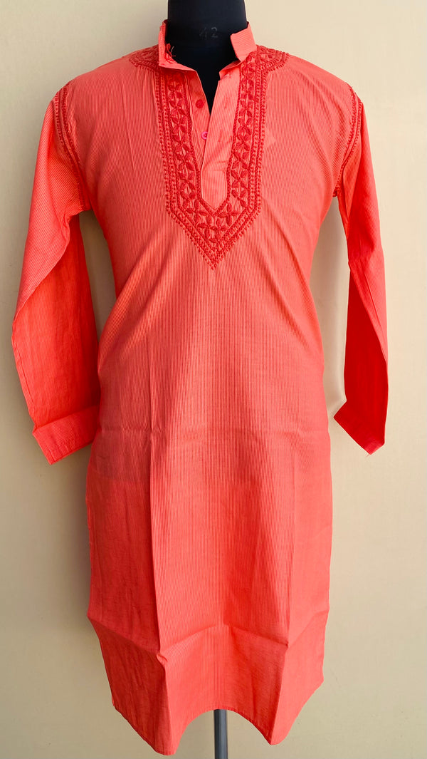 Lucknowi Chikankari Men’s Kurta Orange Cotton