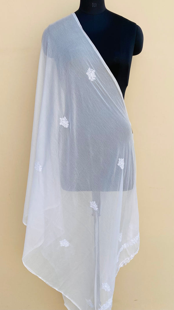 Lucknowi Chikankari Dupatta White Chiffon