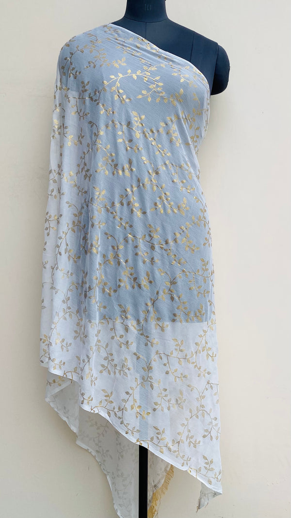 Chikankari Dupatta White Pure Chiffon
