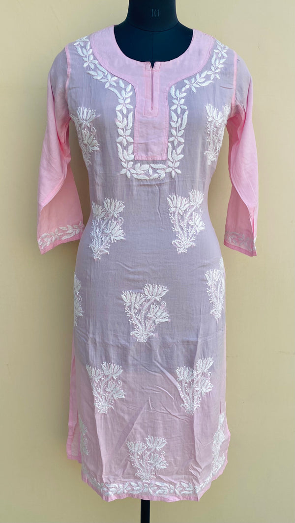 Lucknowi Chikankari Kurti Pink Modal Cotton