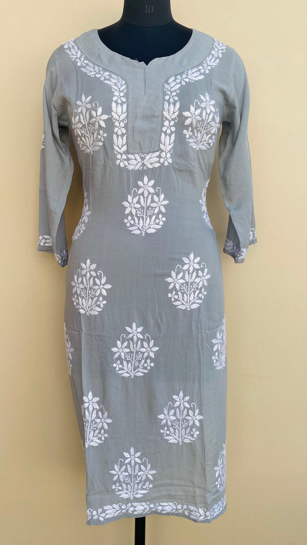 Lucknowi Chikankari Kurti Gray Modal Cotton