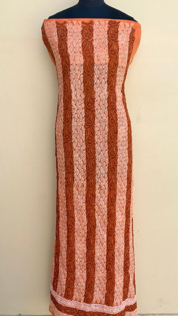 Lucknowi Chikankari Kurta Length Orange Georgette