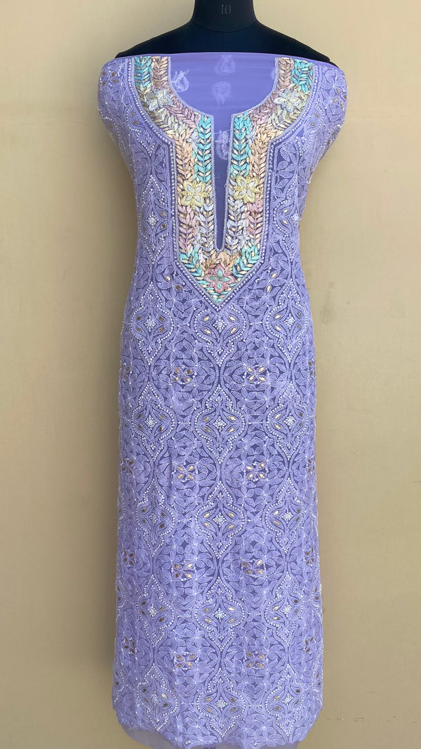 Lucknowi Chikankari Kurta Length Purple Georgette Parsi & Gotta Patti Work