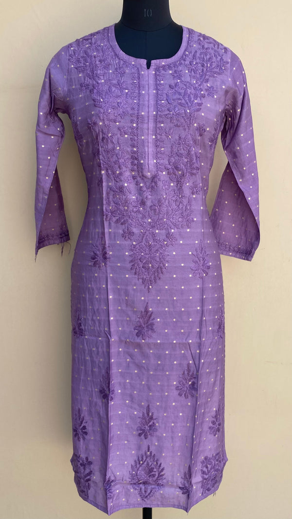 Lucknowi Chikankari Kurti Purple Mal Chanderi With Self Work
