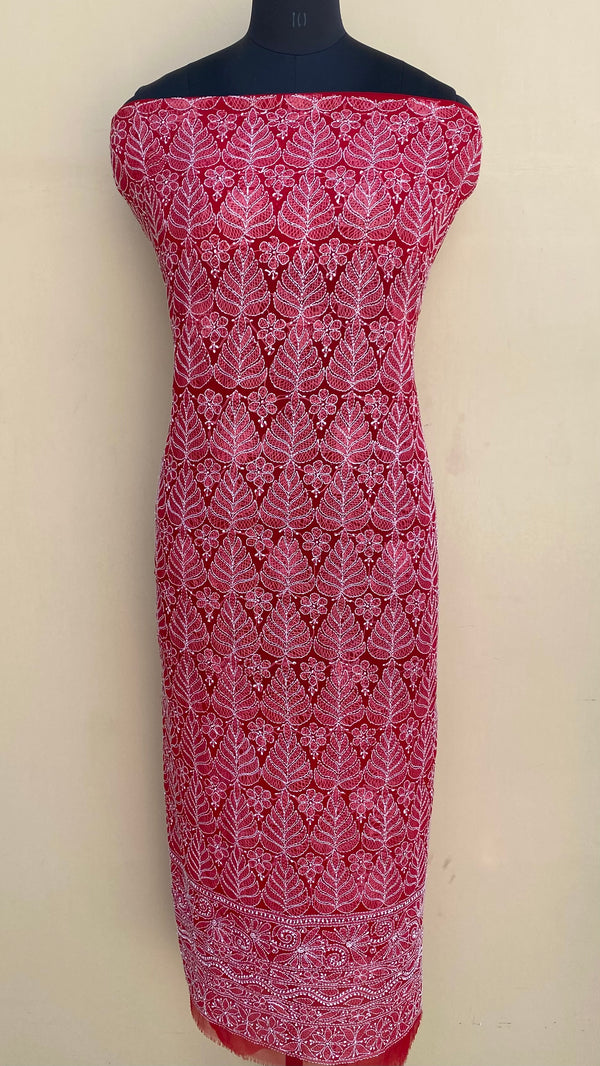 Lucknowi Chikankari Kurta Length Red Georgette