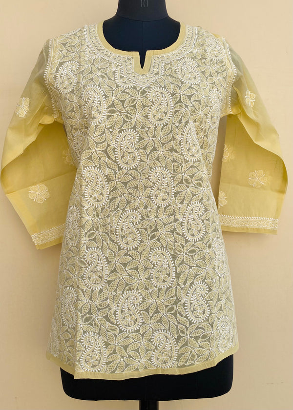 Lucknowi Chikankari Short Kurti Beige Cotton