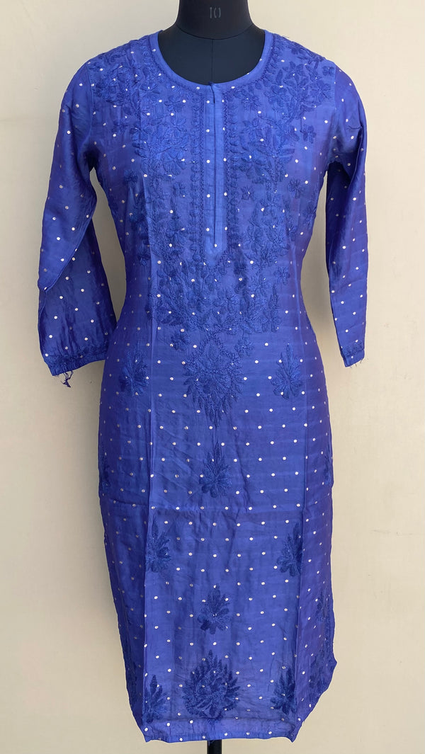 Lucknowi Chikankari Kurti Purple Mal Chanderi With Self Work