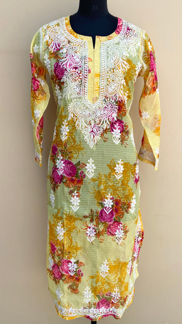 Lucknowi Chikankari Kurti Yellow Kota