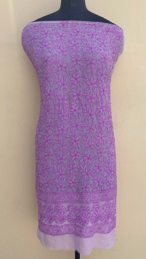 Lucknowi Chikankari Kurta Length Purple Georgette