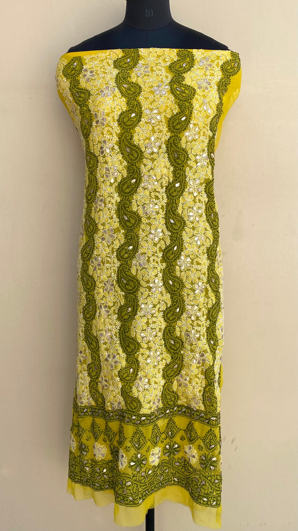 Lucknowi Chikankari Kurta Length Yellow Georgette With Gotta Patti Work