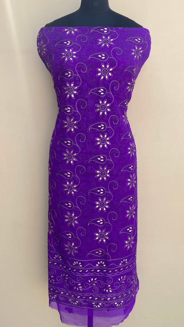 Lucknowi Chikankari Kurta Length Purple Georgette With Gotta Patti Work