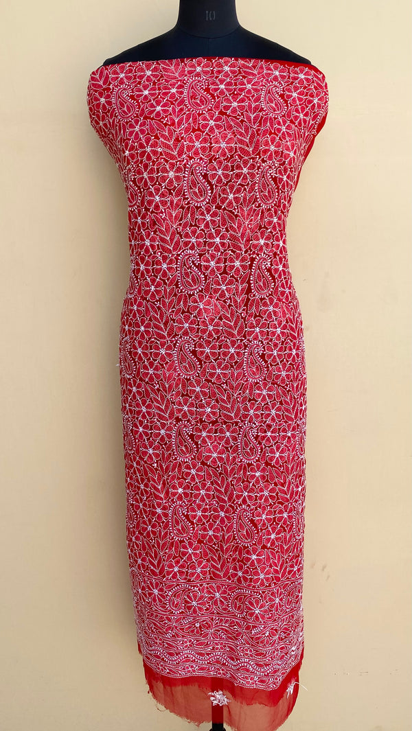 Lucknowi Chikankari Kurta Length Red Georgette