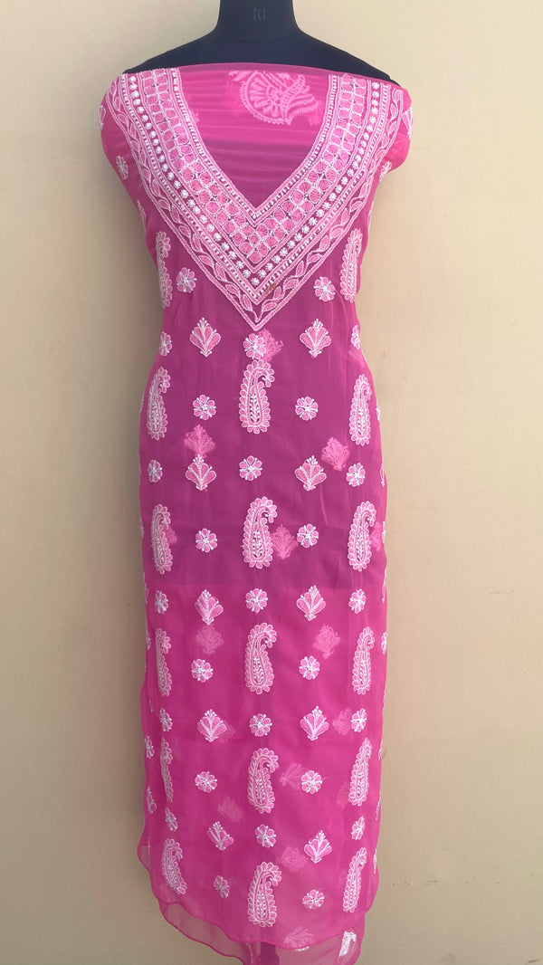 Lucknowi Chikankari Kurta Length Pink Georgette