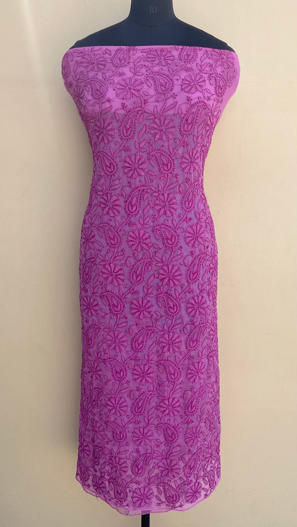 Lucknowi Chikankari Kurta Length Purple Georgette