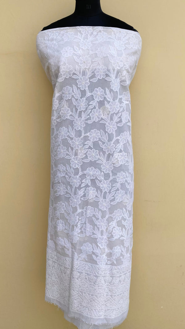 Lucknowi Chikankari Kurta Length White Cotton With Jaali Work